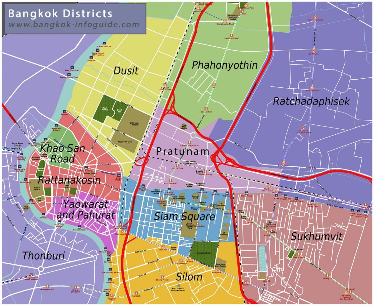 mapa de bangkok e áreas circundantes