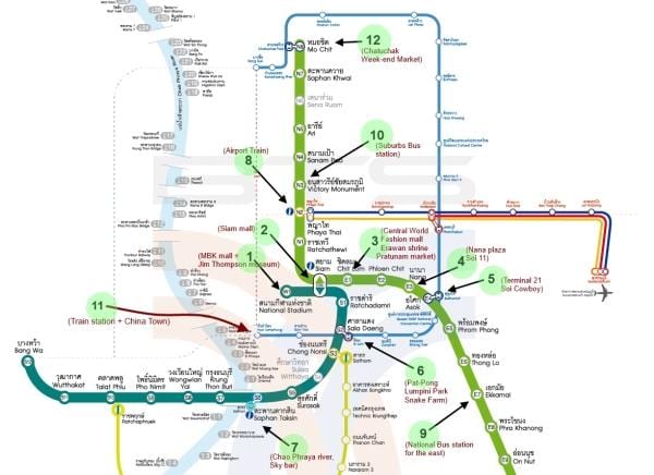 mapa de bangkok bts mapa con atraccións