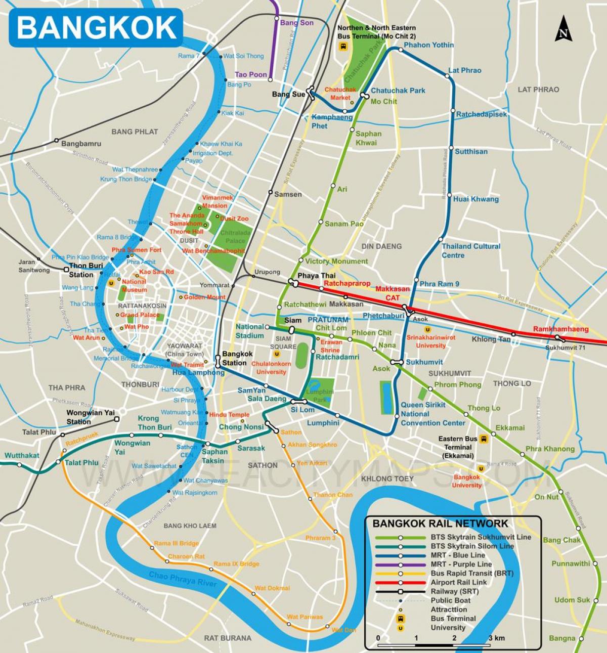 mapa de bangkok centro da cidade