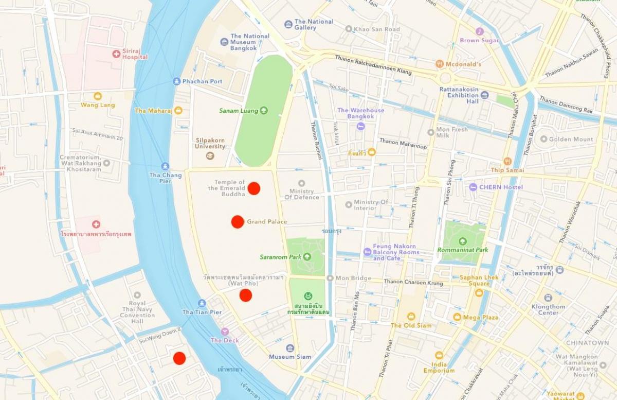 mapa de templos en bangkok